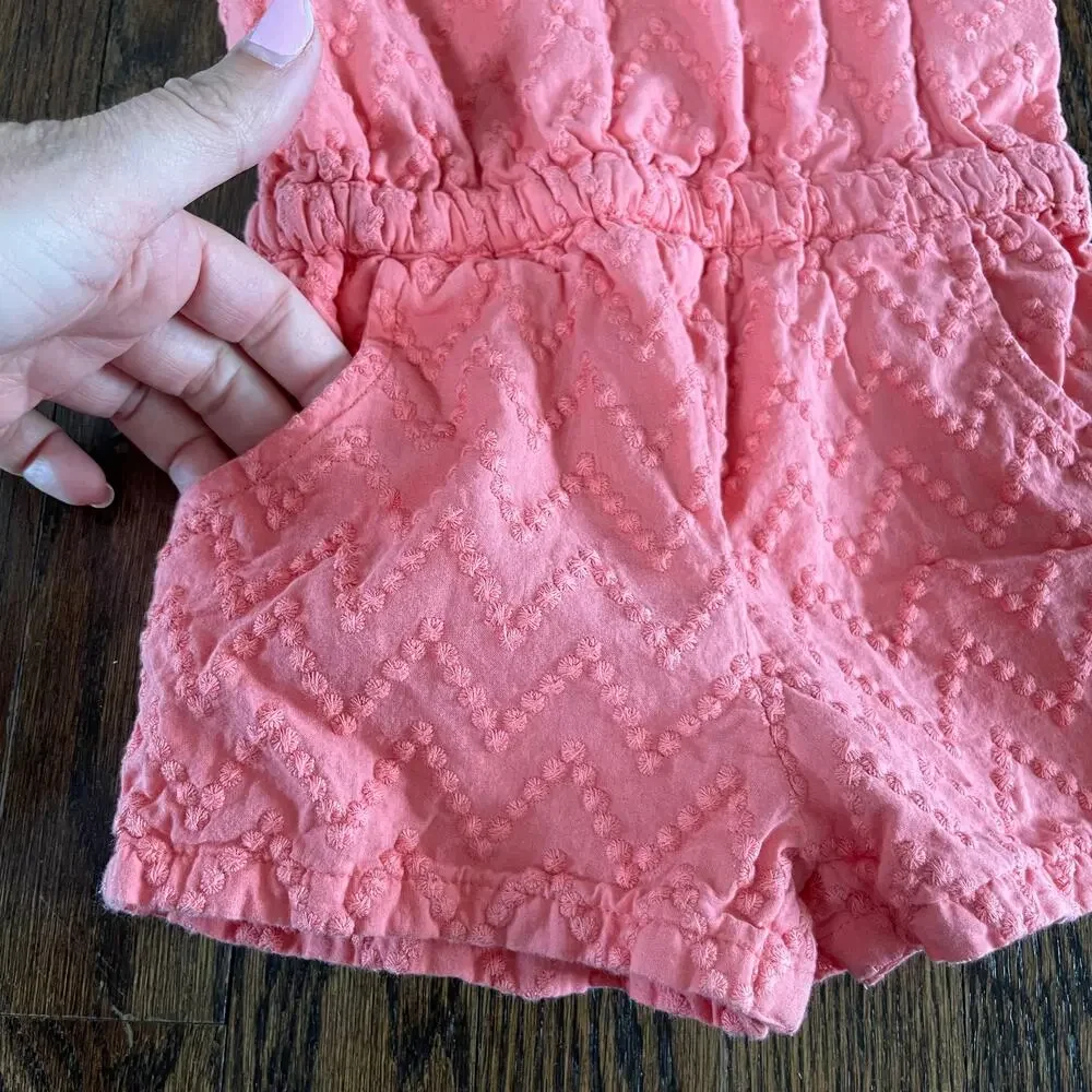 Cynthia Rowley Pink Peach Baby Girls Romper Pom Pom Fringe Size 12M Months